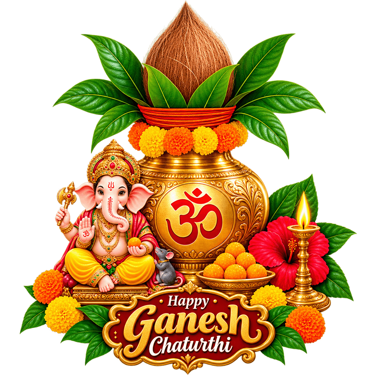 Golden Ganesh Chaturthi Kalash Celebration PNG