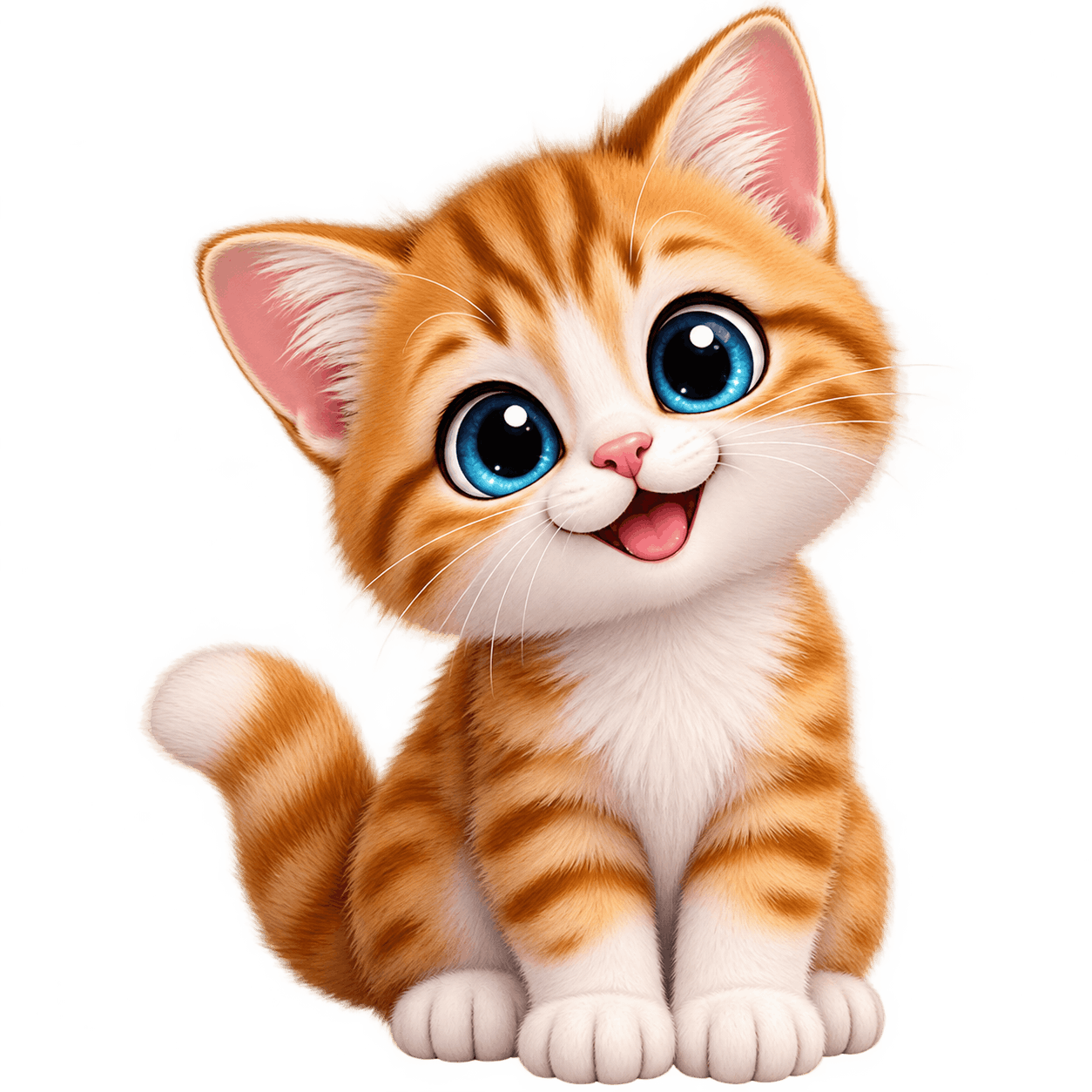 Happy Fluffy Ginger Tabby Kitten PNG