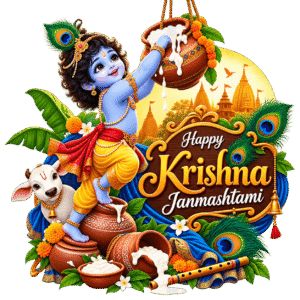 Happy Krishna Janmashtami Celebration PNG