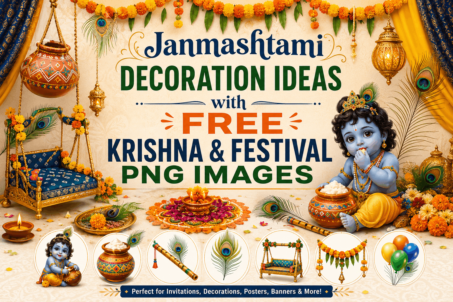Janmashtami Decoration Ideas with Free Krishna & Festival PNG Images