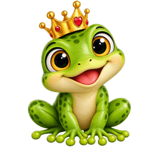 Jolly Frog Princess with Golden Crown PNG