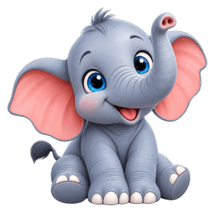 Joyful Baby Elephant with Raised Trunk PNG