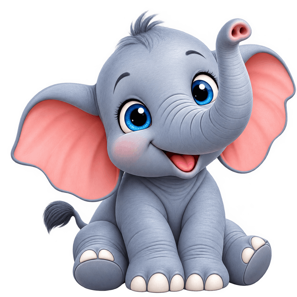 Joyful Baby Elephant with Raised Trunk PNG