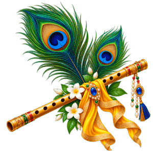 Krishna-Inspired Peacock Feather Flute Arrangement PNG