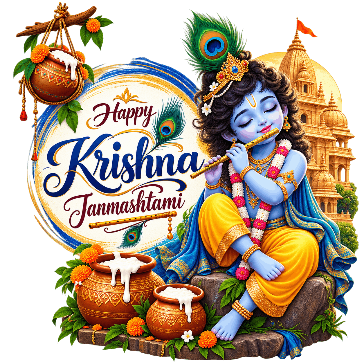 Krishna Janmashtami Celebration Illustration PNG