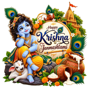 Krishna Janmashtami Festive Blessings PNG