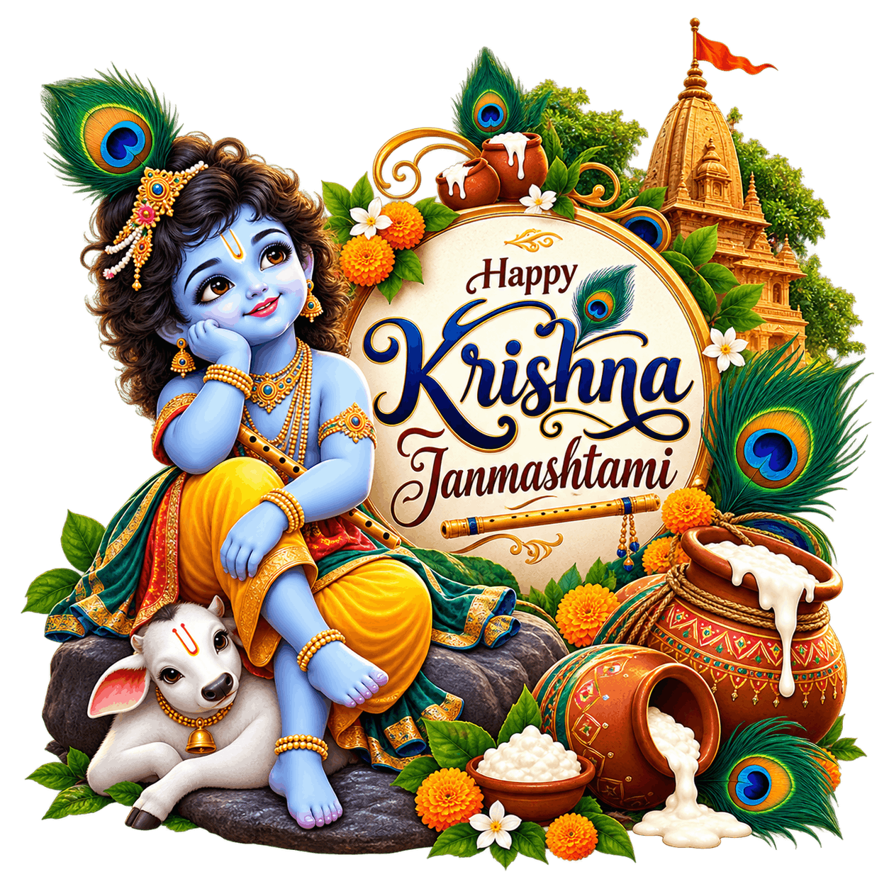 Krishna Janmashtami Festive Blessings PNG