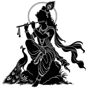 Krishna Silhouette with Peacock and Flute PNG