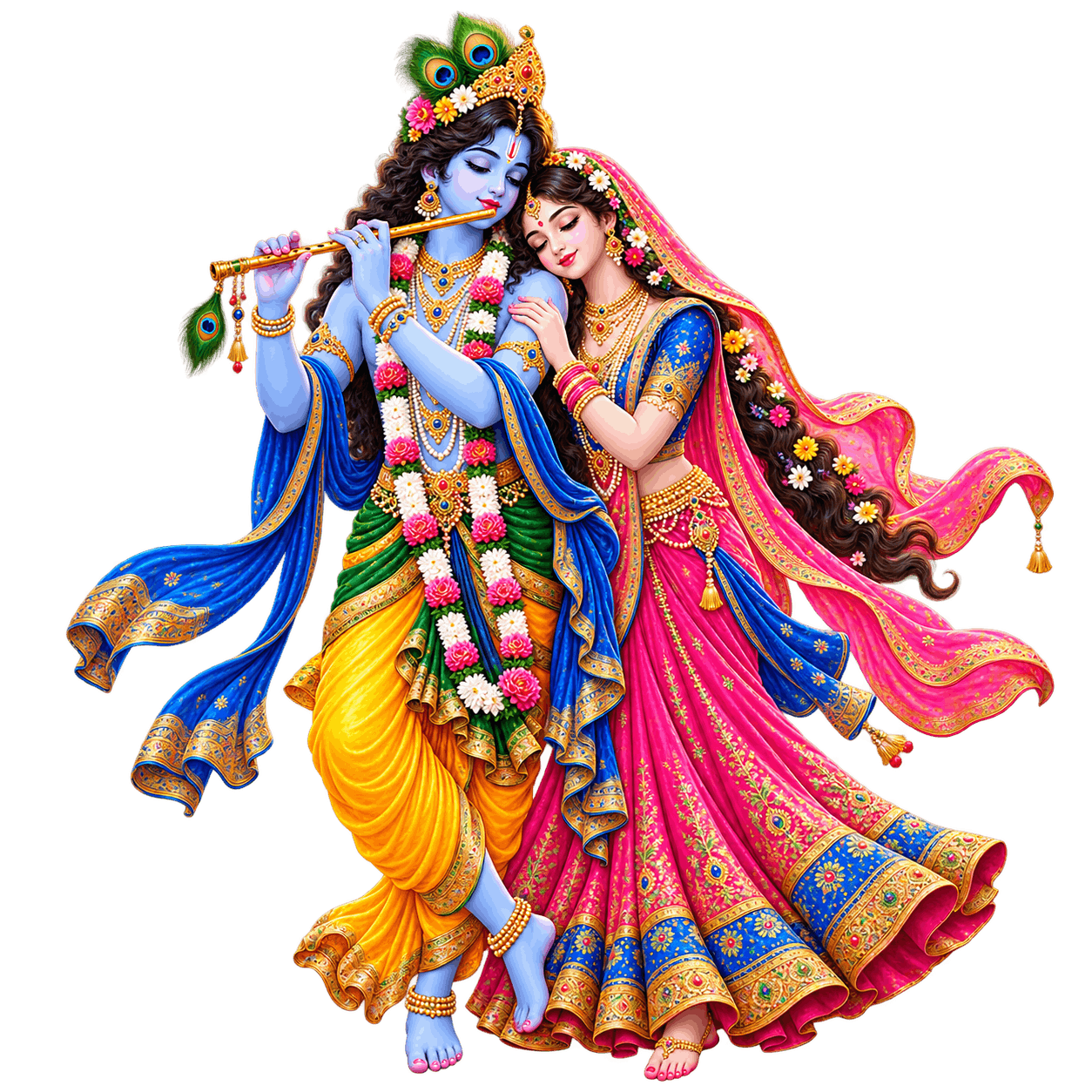 Krishna and Radha in Devotional Embrace PNG