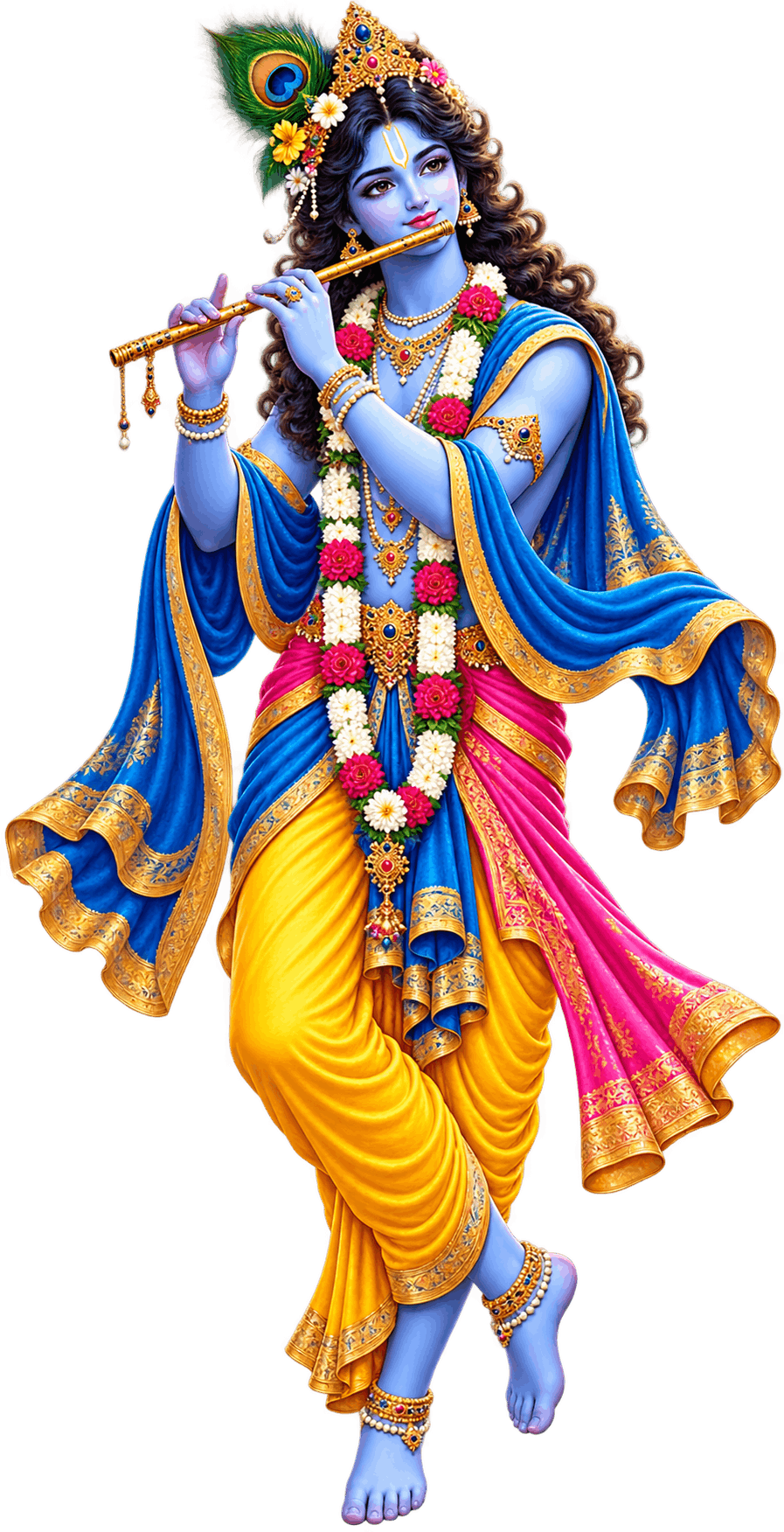 Krishna with Flute and Peacock Feather PNG