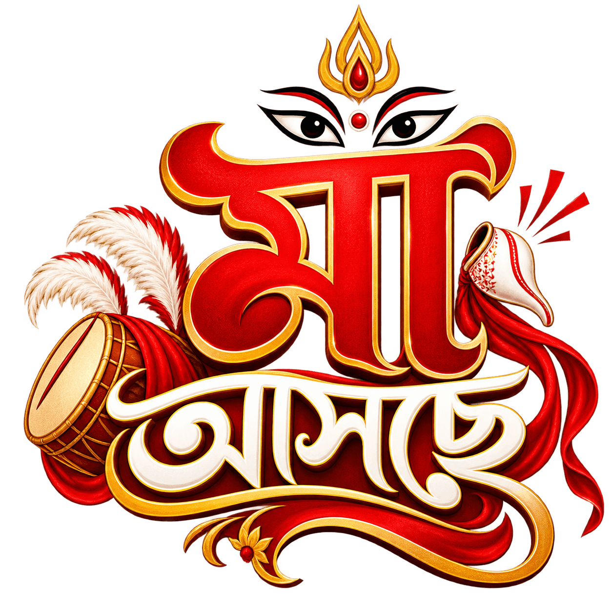 Maa Ashche Bengali Durga Puja PNG