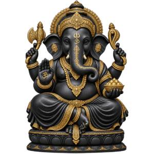 Ornate Black Stone Ganesha Idol PNG