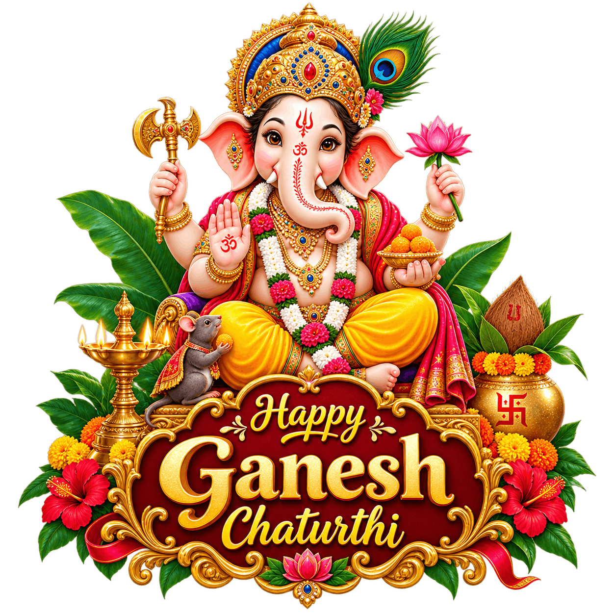 Ornate Ganesh Chaturthi Celebration Sticker PNG