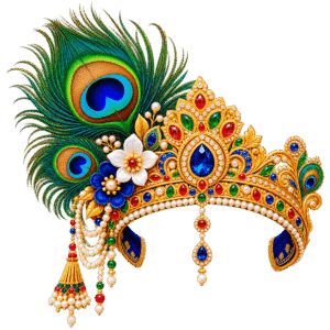 Ornate Krishna Crown with Peacock Feathers PNG