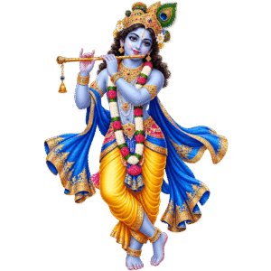Ornate Krishna Playing Golden Flute PNG