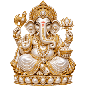 Ornate Pearl-and-Gold Ganesha Idol PNG
