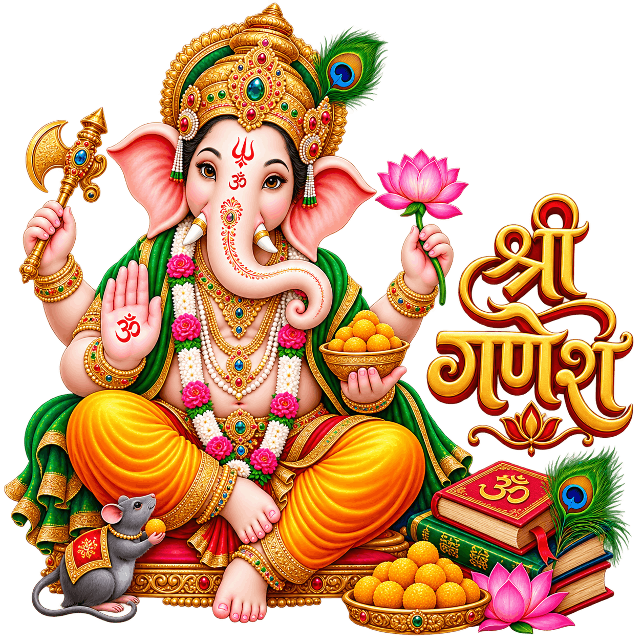Ornate Shree Ganesha Devotional Illustration PNG