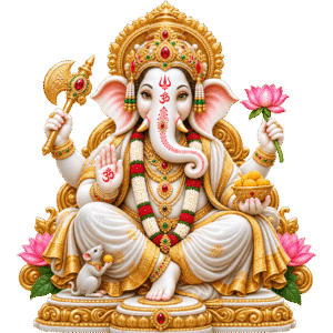 Ornate White Marble Ganesha Idol PNG