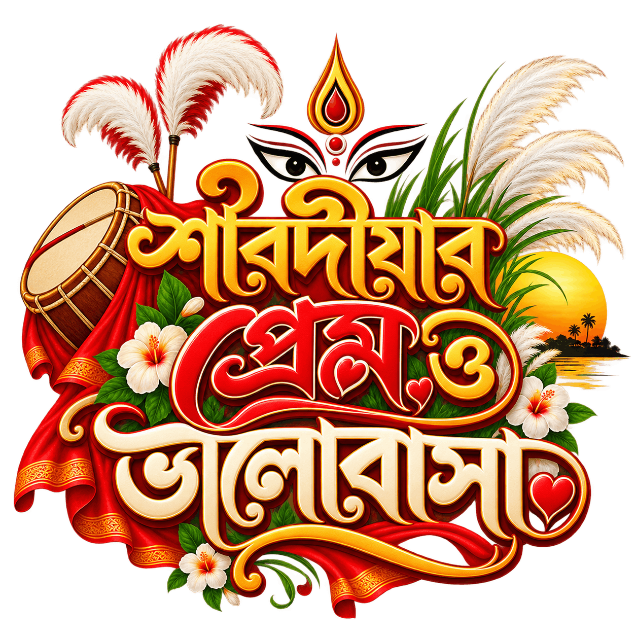 Sharodiyar Prem O Bhalobasha Bengali Durga Puja PNG
