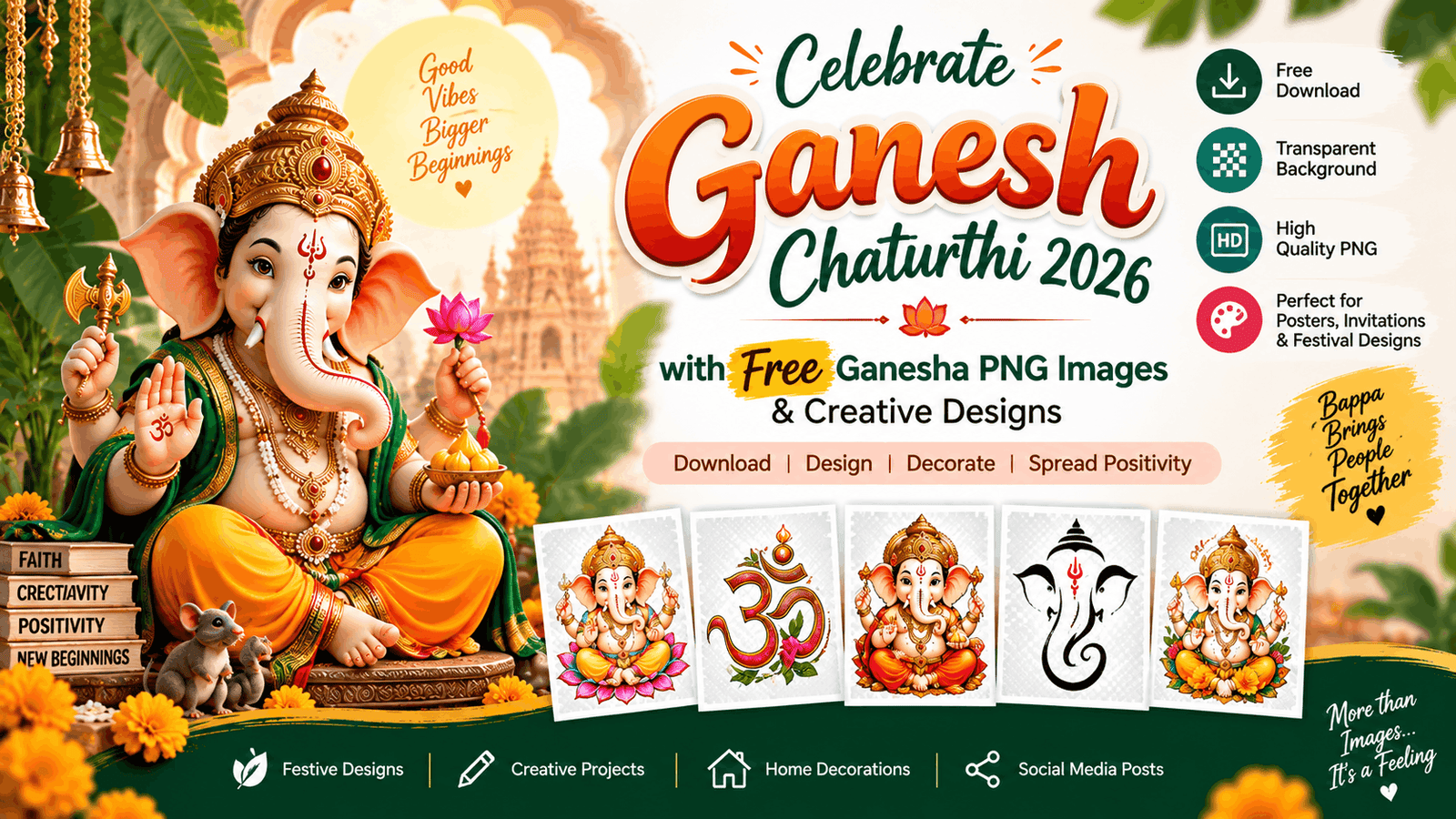 Celebrate Ganesh Chaturthi 2026 with Free Ganesha PNG Images & Creative Designs