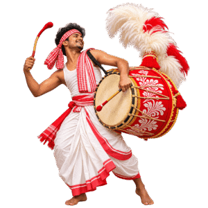 Festive Bengali Dhak Drummer in Motion PNG