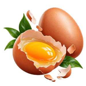Glossy Cracked Egg with Leaves PNG