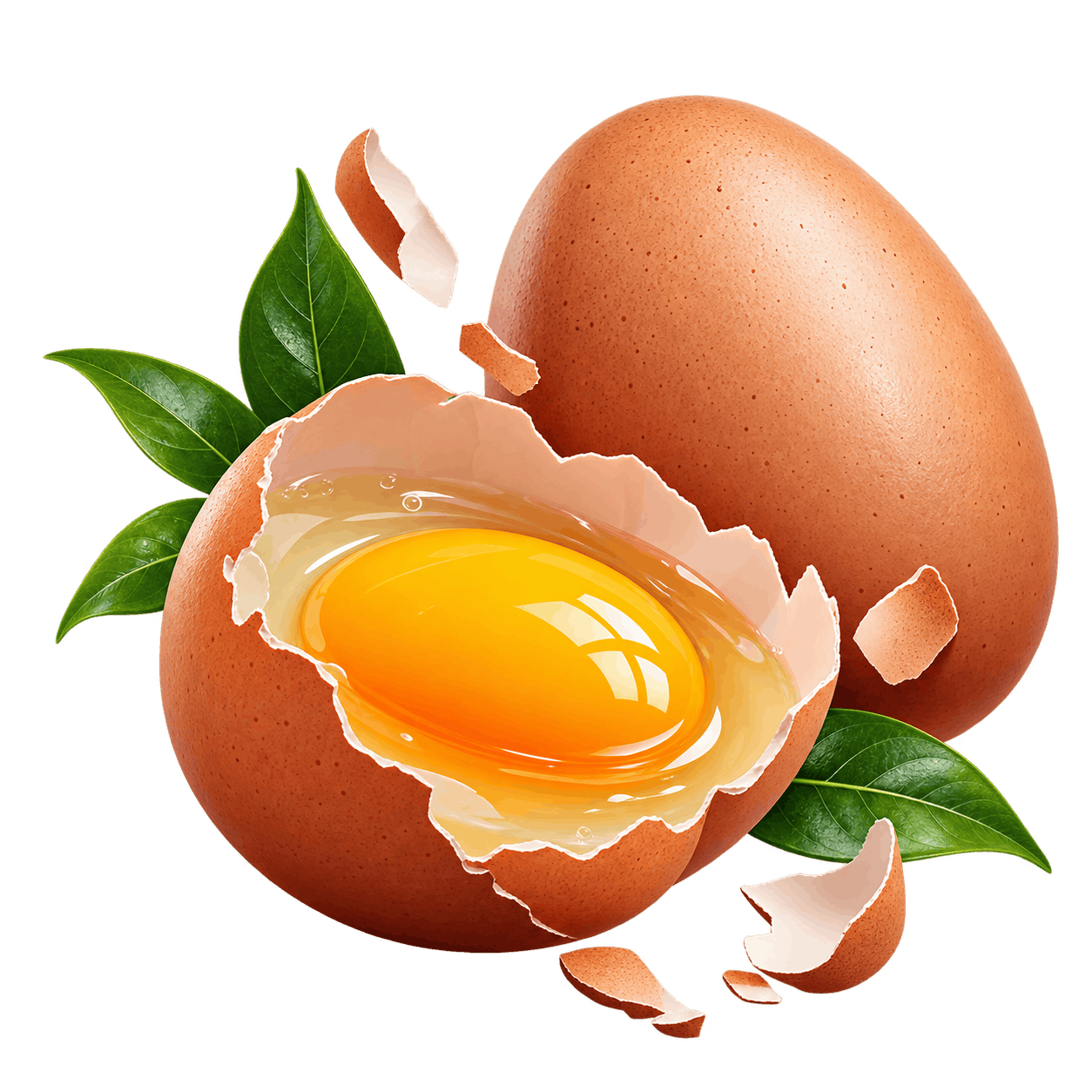 Glossy Cracked Egg with Leaves PNG