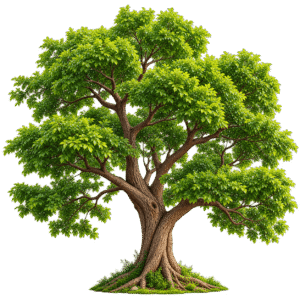 Lush Tree with Roots and Rocks PNG