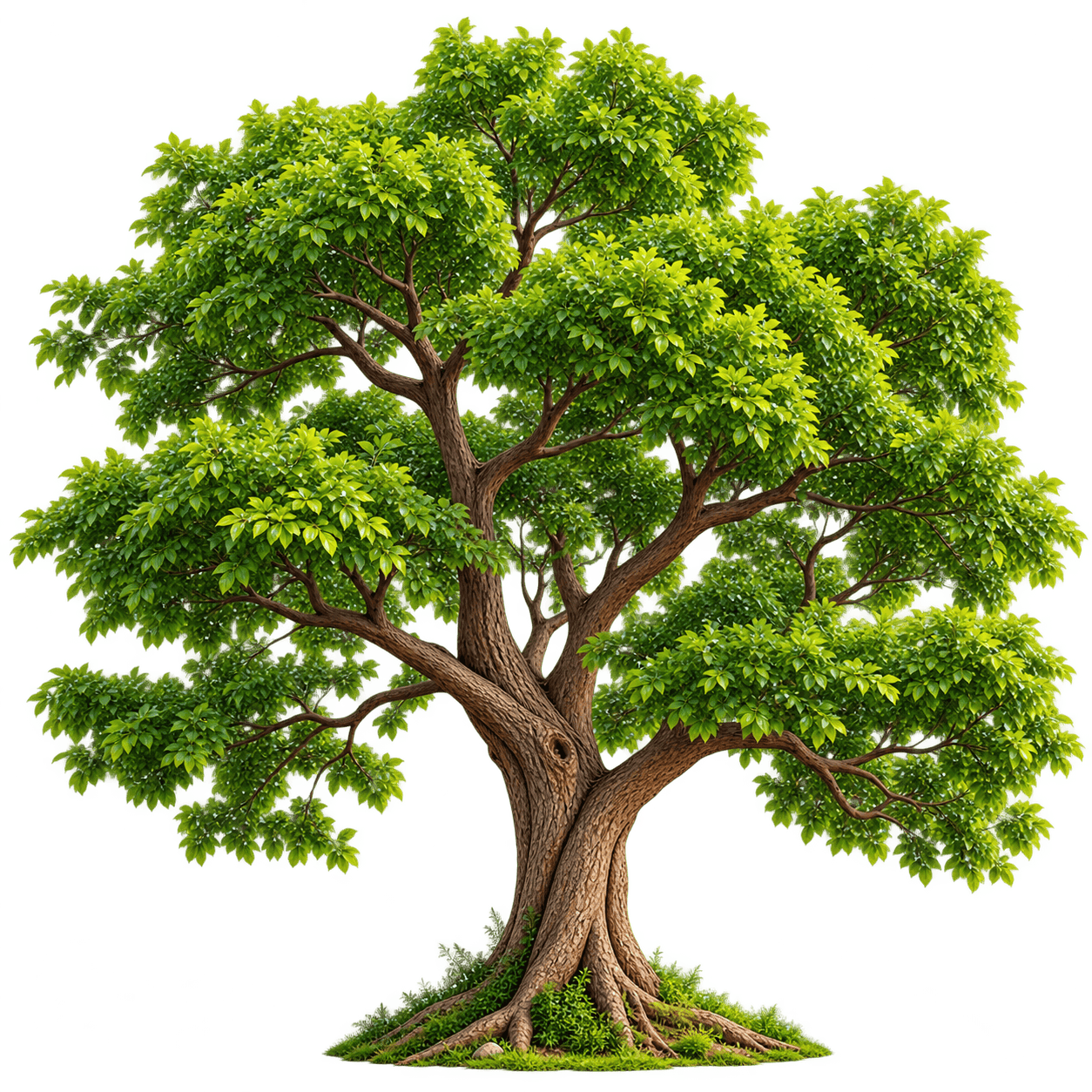 Lush Tree with Roots and Rocks PNG