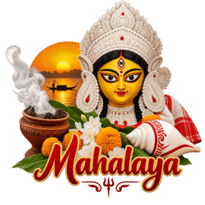 Mahalaya Durga, Flowers and Conch PNG