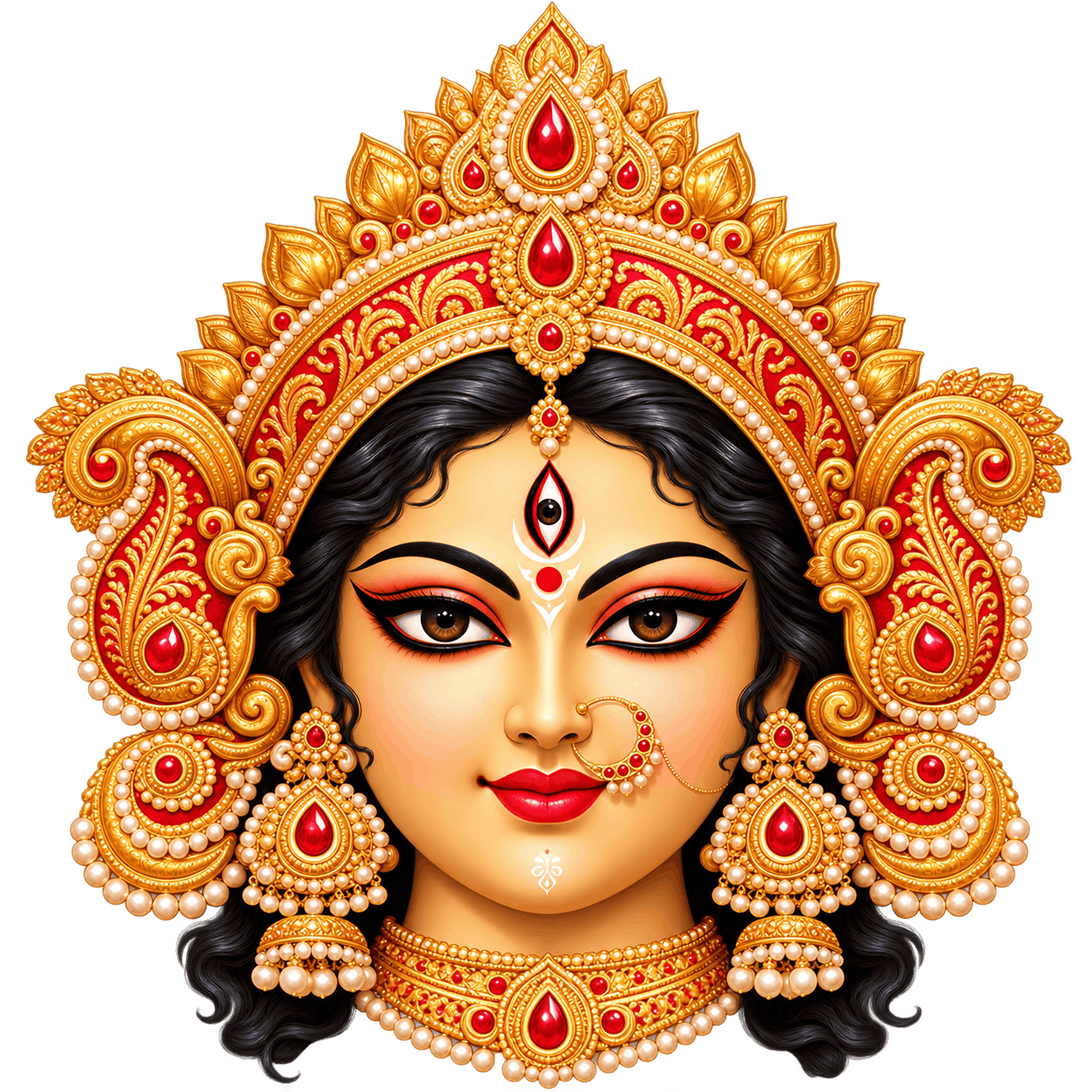 Ornate Durga Goddess Portrait PNG