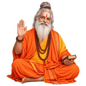 Serene Saffron Guru in Blessing Pose PNG